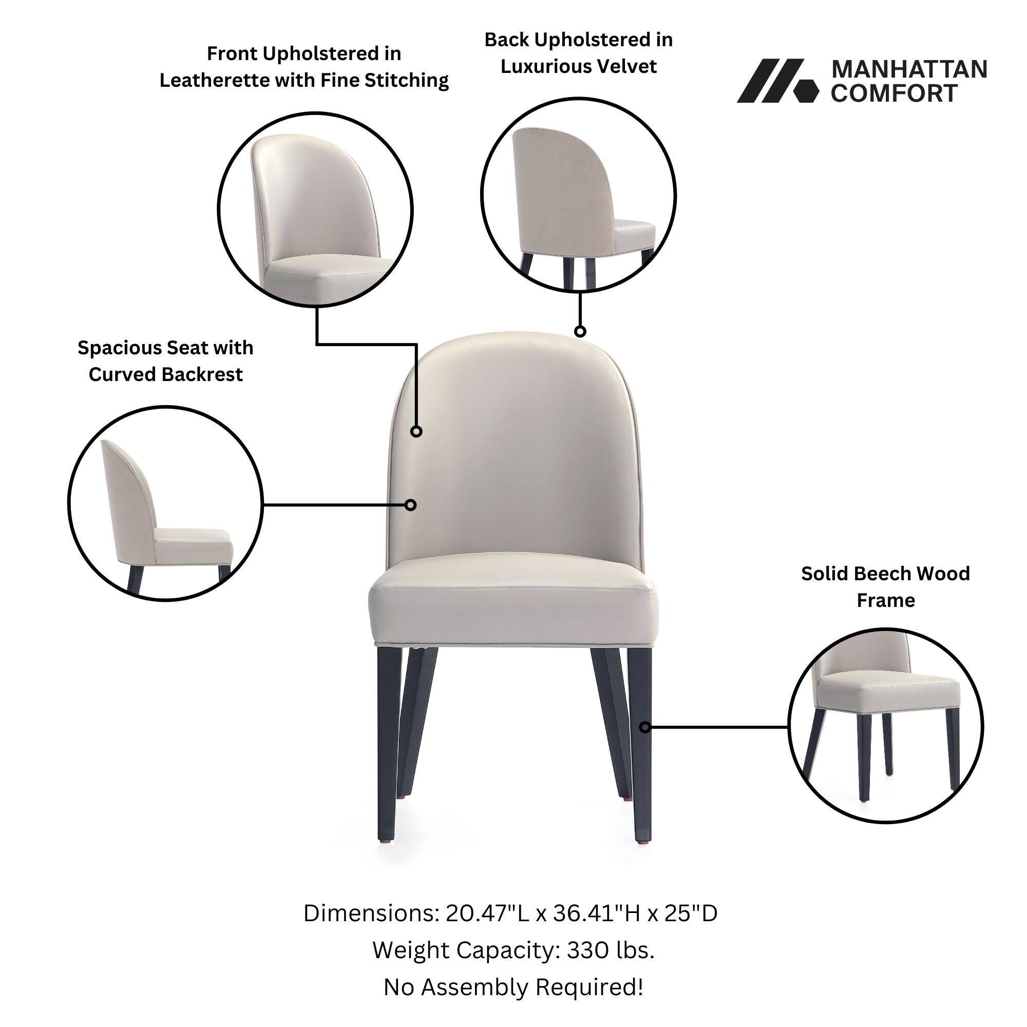 Back Upholstered in Luxurious Velvet  
Front Upholstered in Leatherette with Fine Stitching  
Spacious Seat with Curved Backrest  
Solid Beech Wood Frame  

Dimensions: 20.47"L x 36.41"H x 25"D  
Weight Capacity: 330 lbs.  
No Assembly Required!