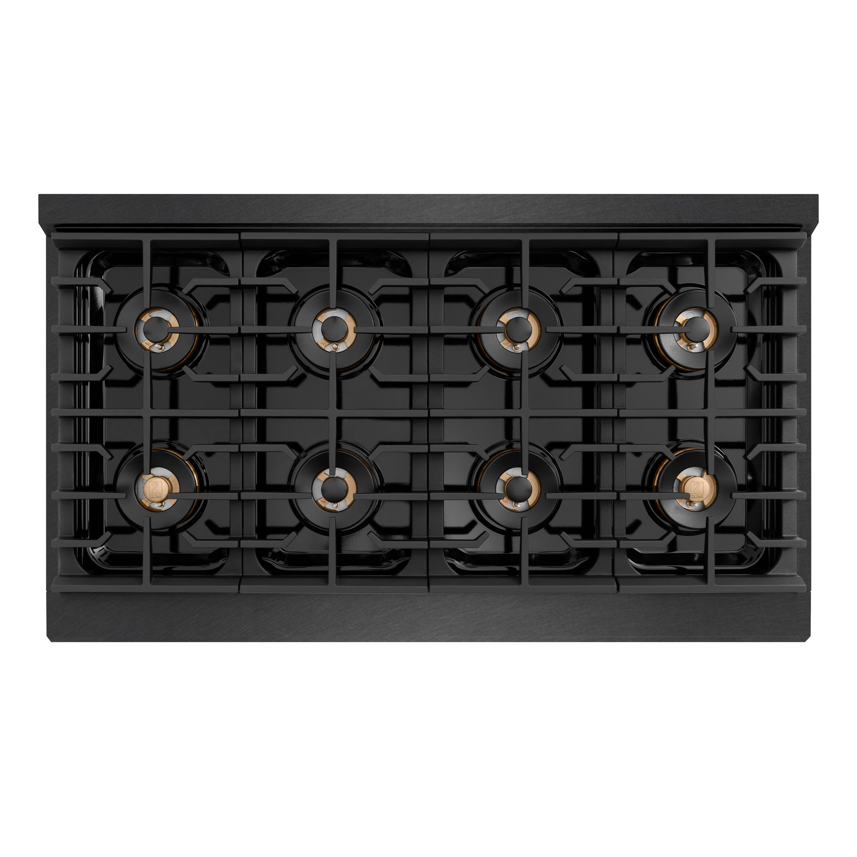 Alt View 10. ZLINE - 48 in. Wide 8 Burner ZLINE Autograph 6.7 cu. ft. Freestanding Paramount DuoPro Dual Fuel Range with and Bronze Accents - Black Satin Stainless Steel.