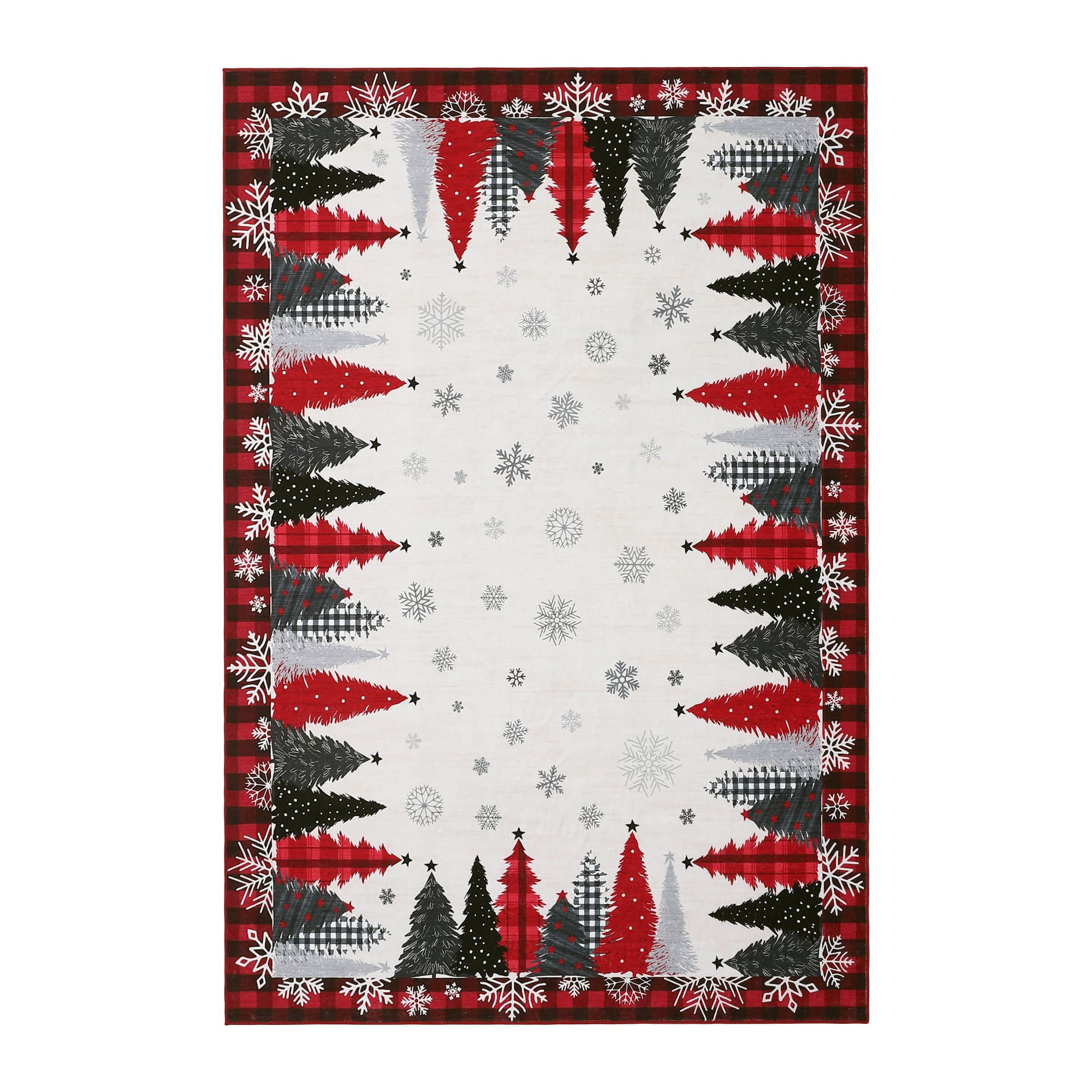 Acekool - 5 x 7 ft Christmas Rug Runner, Stain-Resistant Xmas Floral Bedside Bathroom Rug for Laundry,Bedroom - Red