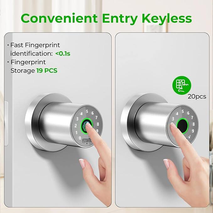 Convenient Entry Keyless

- Fast Fingerprint identification: <0.1s
- Fingerprint Storage 19 PCS

20pcs