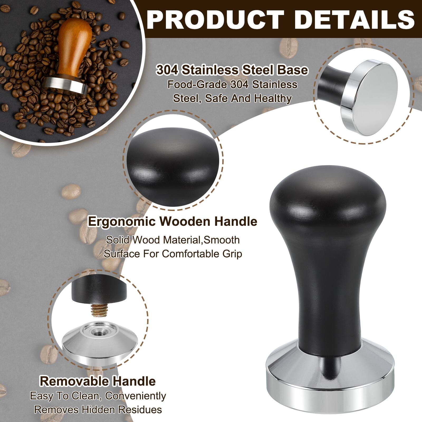 PRODUCT DETAILS

304 Stainless Steel Base
Food-Grade 304 Stainless Steel, Safe And Healthy

Ergonomic Wooden Handle
Solid Wood Material, Smooth Surface For Comfortable Grip

Removable Handle
Easy To Clean, Conveniently Removes Hidden Residues