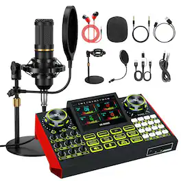 Reds Spade - Podcast microphone bundle with live sound card audio mixer board condenser for pc phone streaming singing - G9 Audio mixer+Mic+Bracket