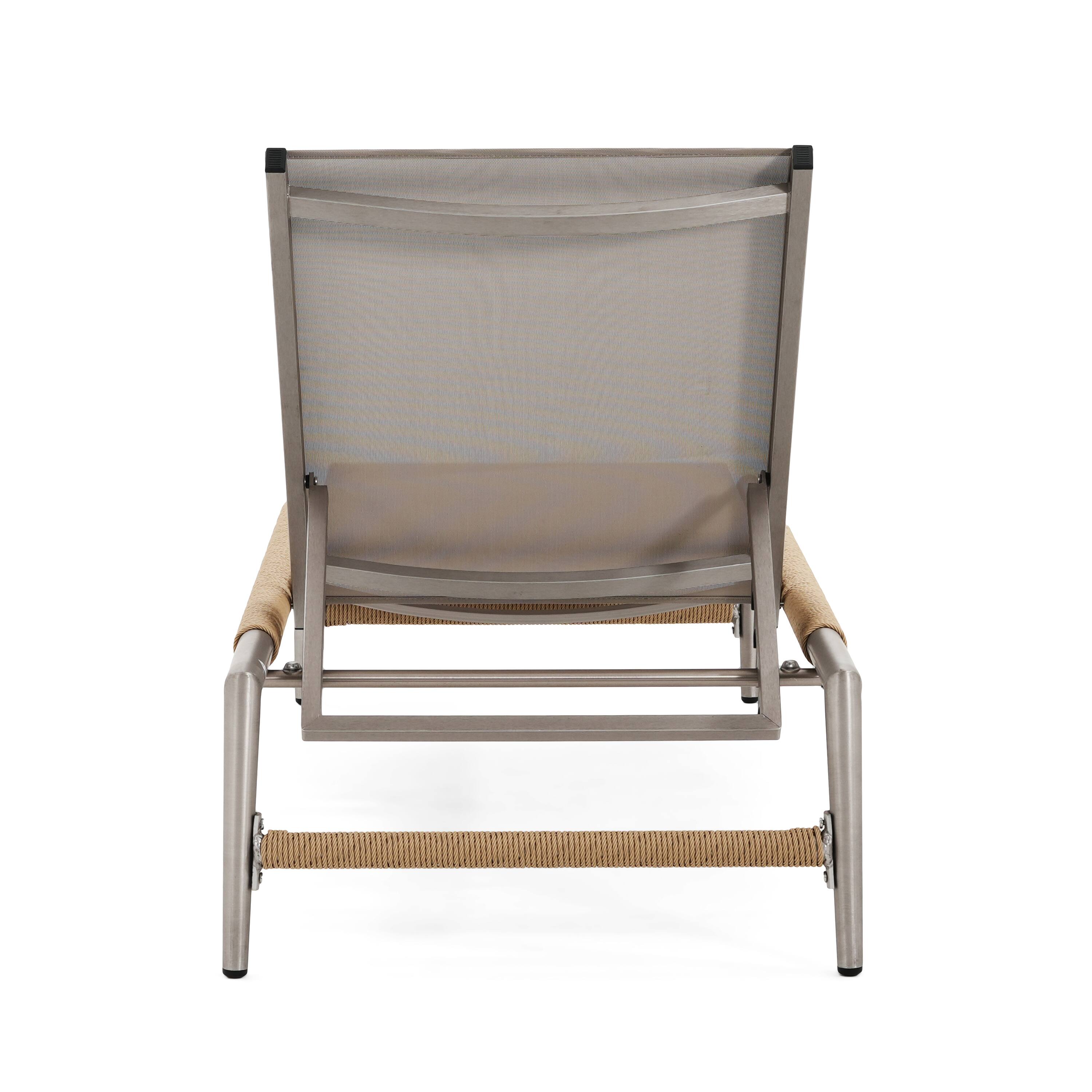 Alt View 5. Mondawe - Set of 2 Outdoor Patio Aluminum Chaise Lounge - Natural+Silver.