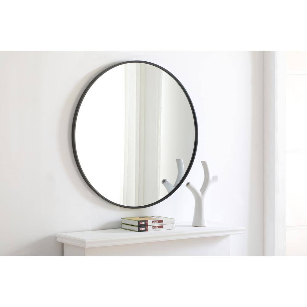 Alt View 3. Elegant Decor - Metal frame Round Mirror 32 inch Black finish - Black.