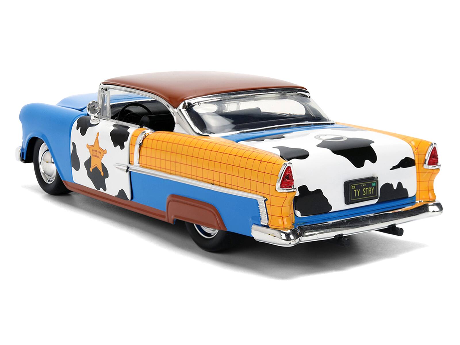 Alt View 5. Jada - 1955 Chevrolet Bel Air Blue with Graphics and Woody Diecast Figure "Toy Story" Franchise 1/24 Diecast Models by Jada.
