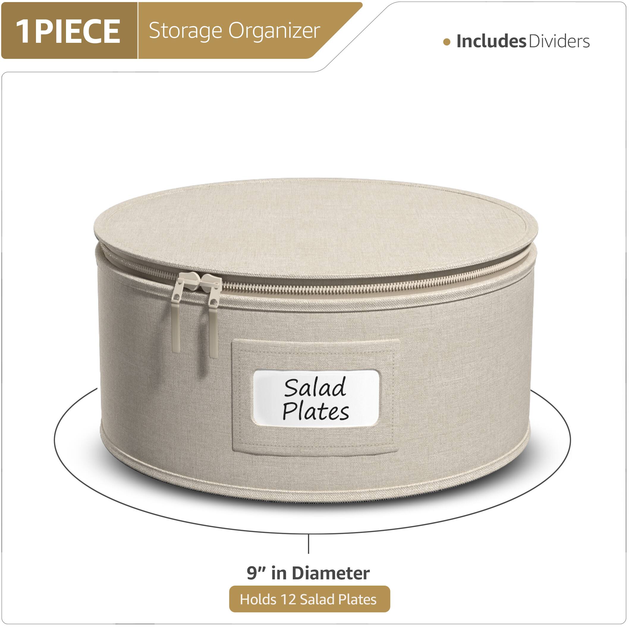 1 PIECE  
Storage Organizer  
Includes Dividers  

Salad Plates  

9" in Diameter  
Holds 12 Salad Plates