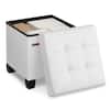 Front. Songmics Home - Storage Ottoman, Cube Ottoman with Legs, 15 x 15 x 15.7 Inches, Footstool, Footrest, 10 Gal. (37 L), Synthetic Leather - Cloud White.