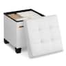 Songmics Home - Storage Ottoman, Cube Ottoman with Legs, 15 x 15 x 15.7 Inches, Footstool, Footrest, 10 Gal. (37 L), Synthetic Leather - Cloud White