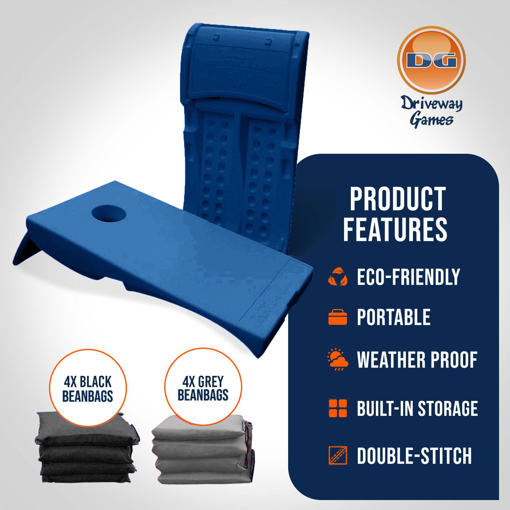 Tecd SA DG Driveway Games  
PRODUCT FEATURES  
ECO-FRIENDLY  
PORTABLE  
WEATHER PROOF  
BUILT-IN STORAGE  
DOUBLE-STITCH  
4X BLACK BEANBAGS  
4X GREY BEANBAGS