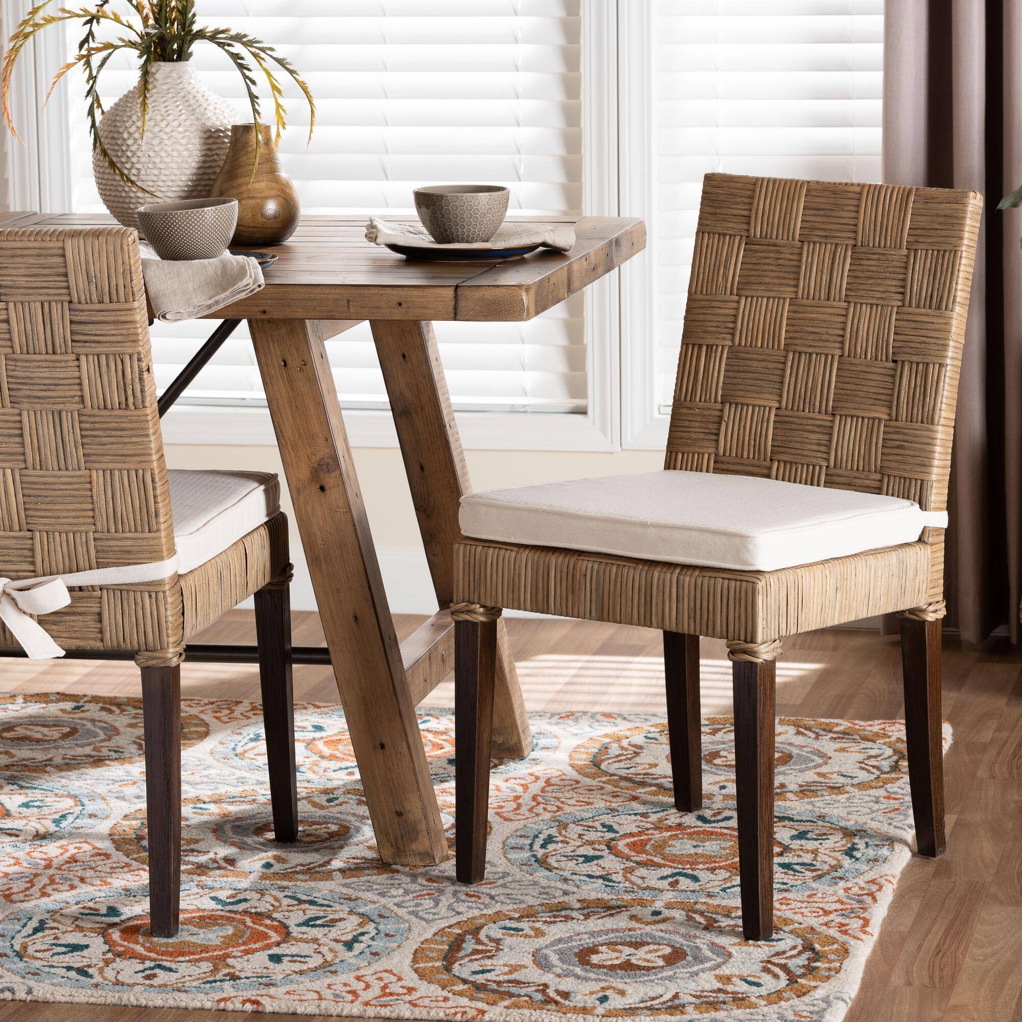 Alt View 4. bali & pari - Fatima Natural Rattan Dining Chair with Cushion – Handwoven Wicker Side Chair with Basketweave Back and Seat - Grey Taupe/Black.