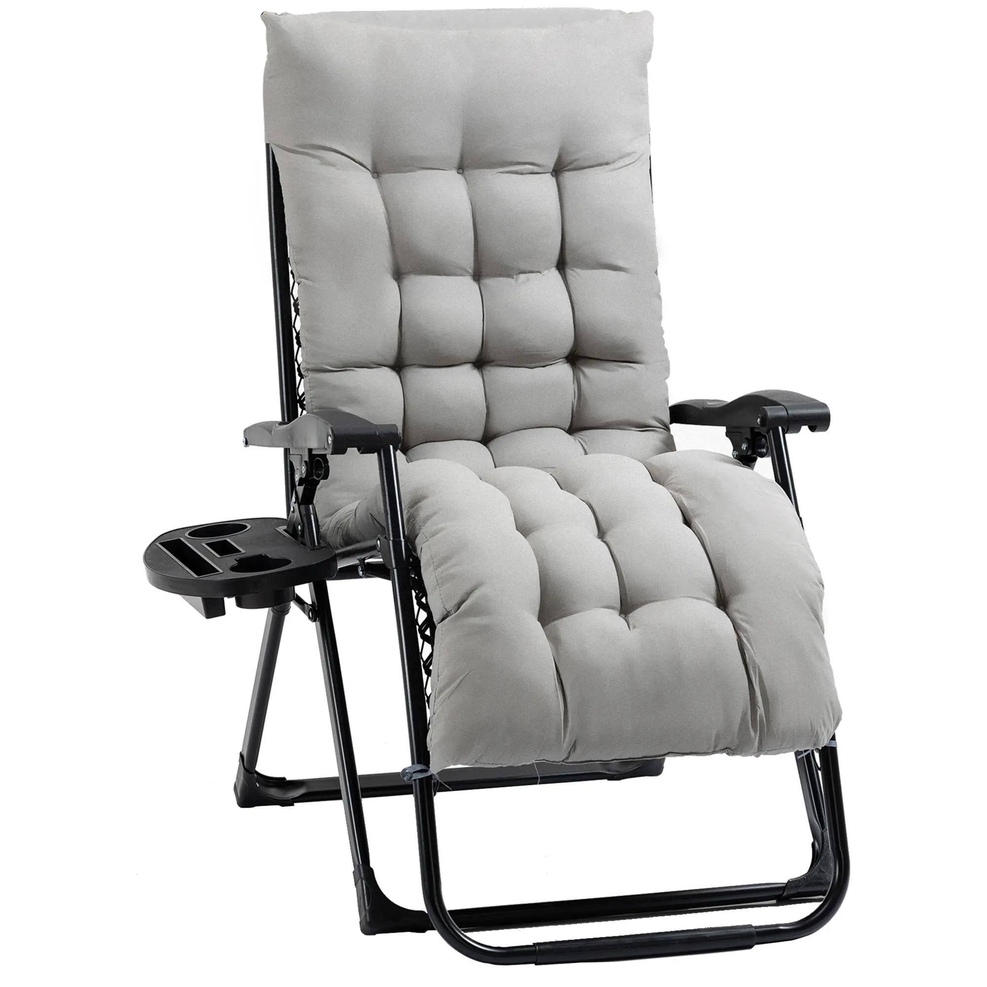 Front. Resenkos - Resenkos Padded Zero Gravity Chair, Folding Recliner Chair with Cup Holder Cushion, Gray - Gray.