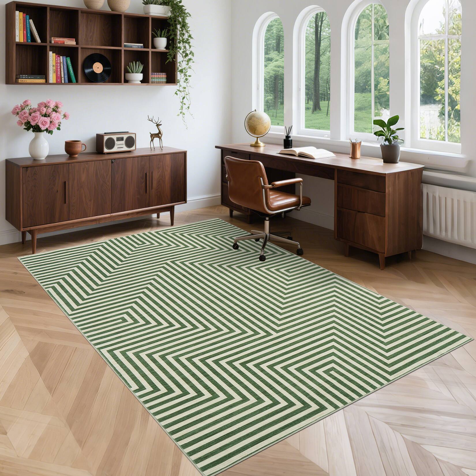 Alt View 4. GARVEE - Modern Geometric Area Rug Ultra Thin Machine Washable Non Slip Floor Cover for Living Room Bedroom Kitchen - Green.