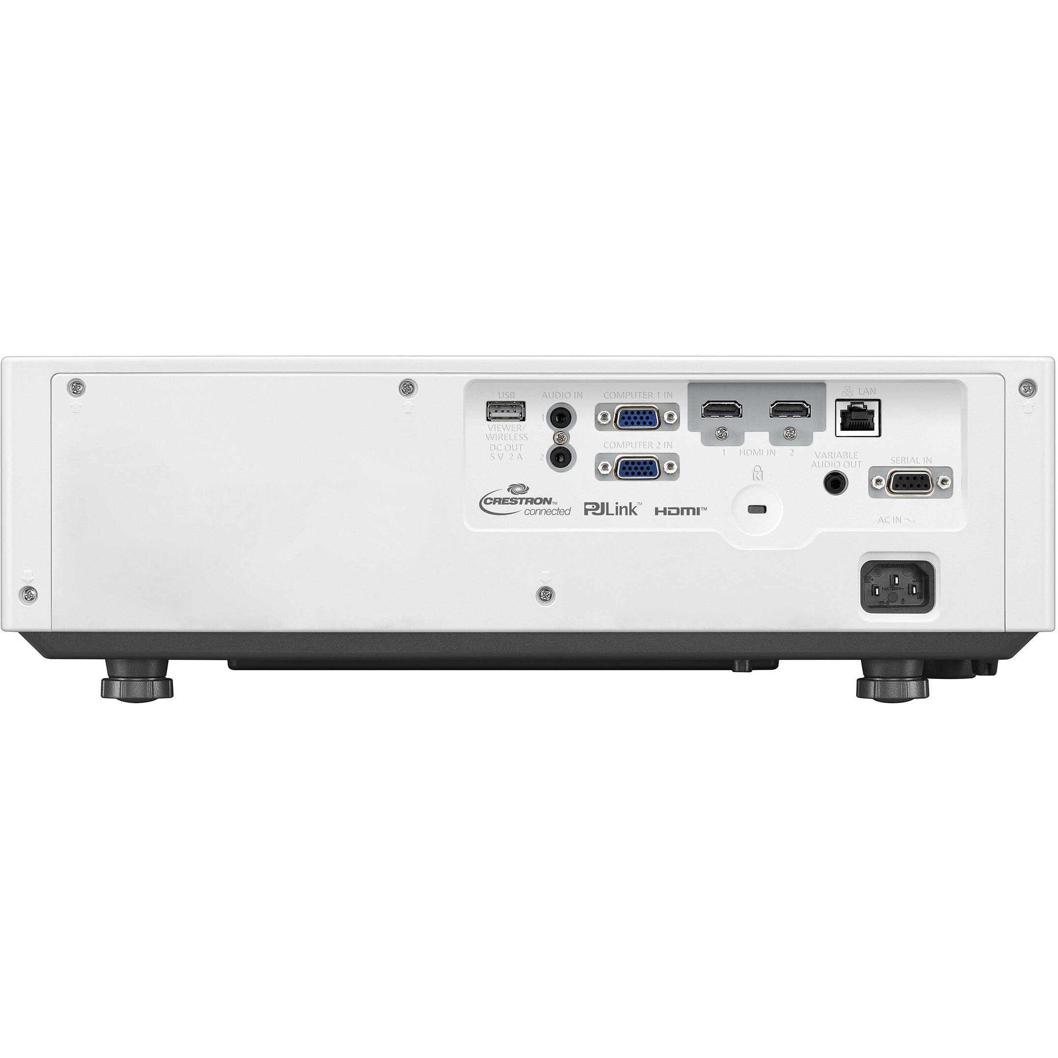 Sure, here is the corrected and grouped text from the image:

**Front Panel:**
- CRESTON
- PDLINK
- HDMI

**Top Panel:**
- AUDIO IN
- COMPUTER IN 1
- COMPUTER IN 2
- HDMI IN 1
- HDMI IN 2
- VARIABLE AUDIO OUT
- SERIAL IN
- LAN
- AC IN

**Additional Information:**
- WIRELESS
- SVYA
- 0677077000

**Model:**
- CRESTON MODEL