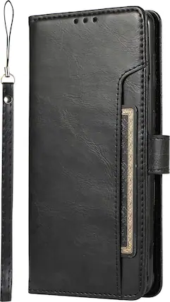 Front. SaharaCase - Genuine Leather Folio Wallet Case for Samsung Galaxy S24 - Black.