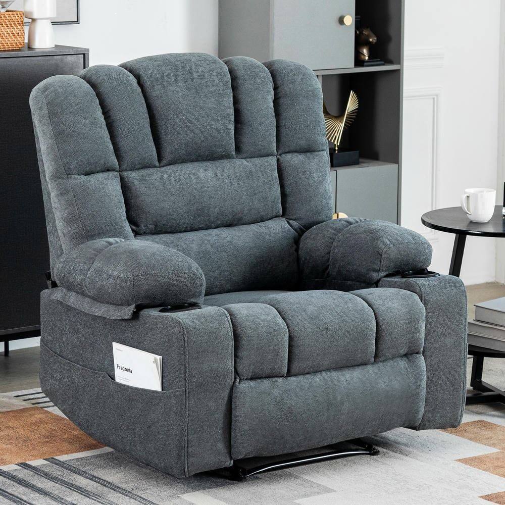 Alt View 7. Kadyn - Massage Recliner Chair, 8-Point Vibration & Lumbar Heat, 150° Recline, 330lb Capacity, Gray - Gray.