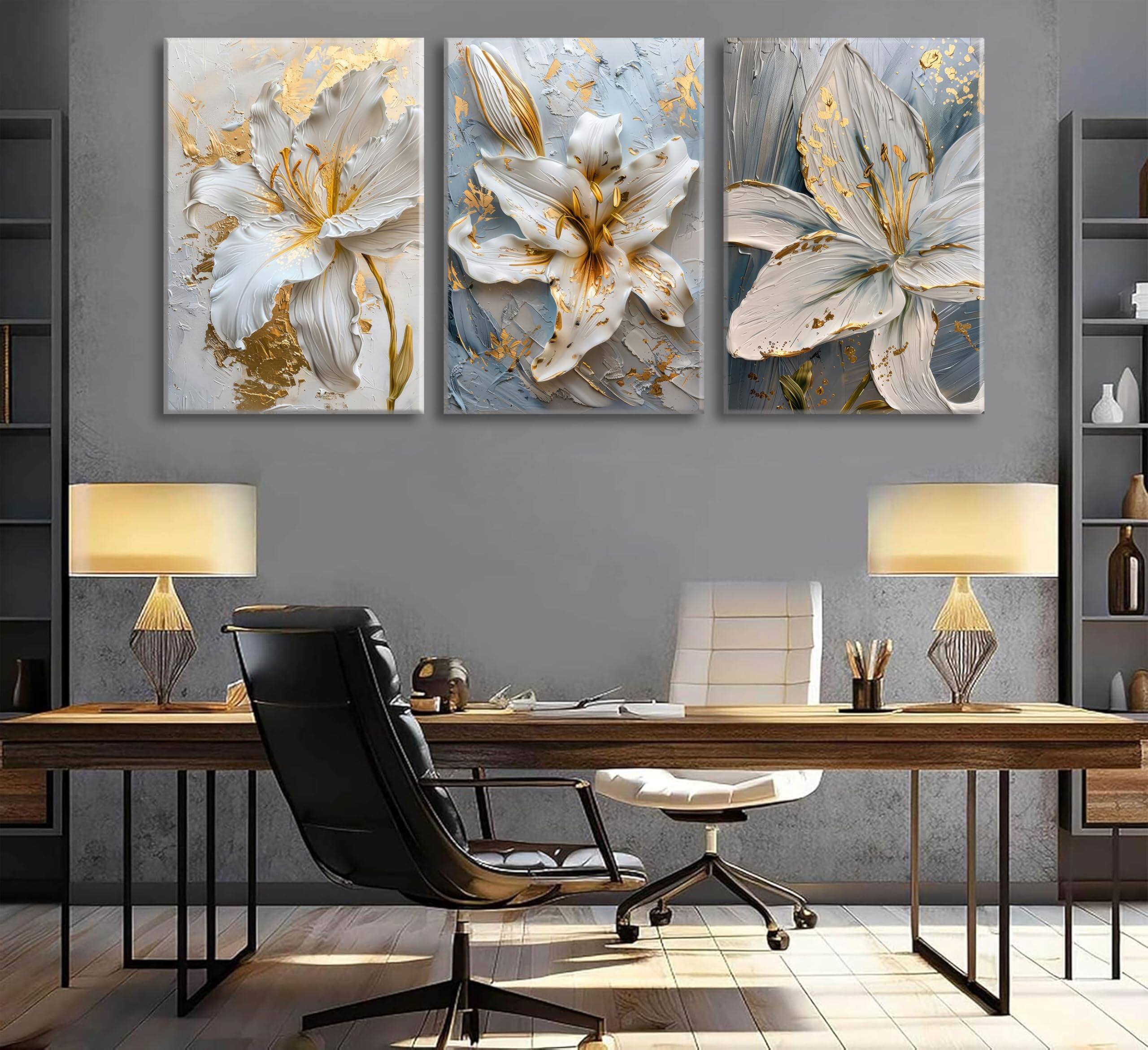 Alt View 3. Hanke - Abstract Golden Flower Canvas Wall Art Boho Foil Blossom Painting Plane Textured 12 x 16 inches - Flower Posters.
