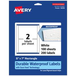 Avery - 5" x 7" Waterproof Rectangle Labels, 200 Labels - White