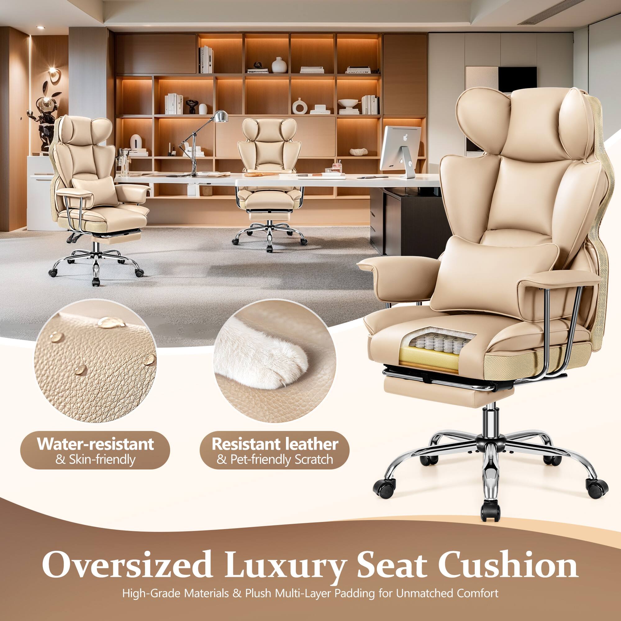 Water-resistant & Skin-friendly, Resistant leather & Pet-friendly, Oversized Luxury Seat Cushion, High-Grade Materials & Plush Multi-Layer Padding for Unmatched Comfort