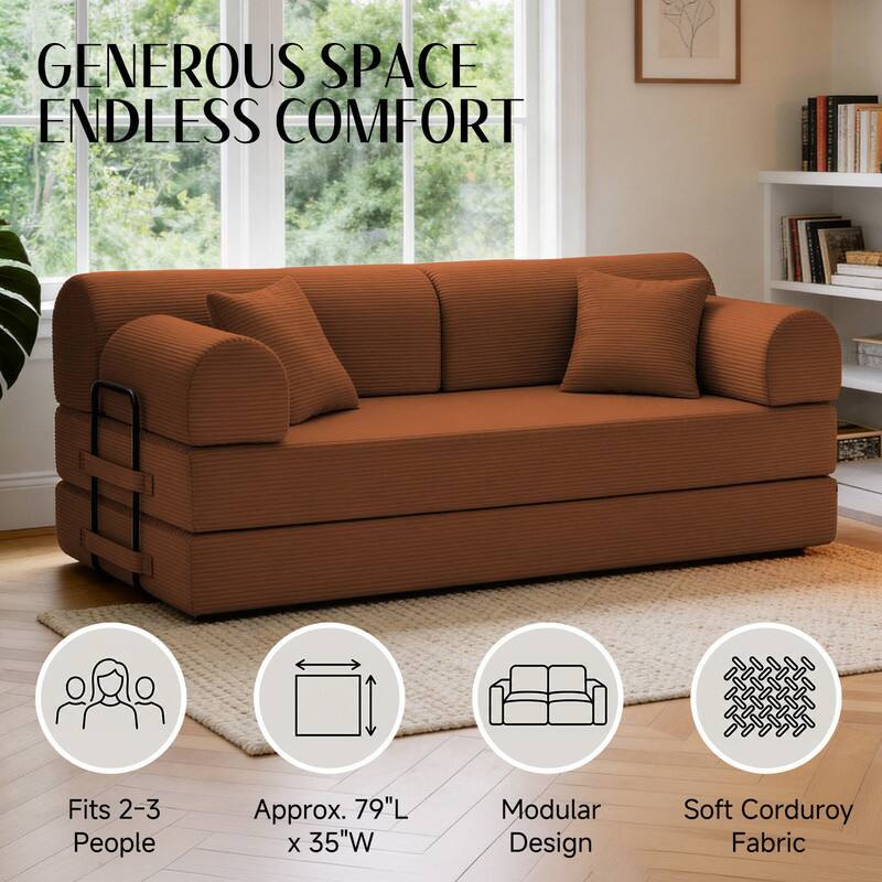GENEROUS SPACE ENDLESS COMFORT

Fits 2-3 People

Approx. 79"L x 35"W

Modular Design

Soft Corduroy Fabric