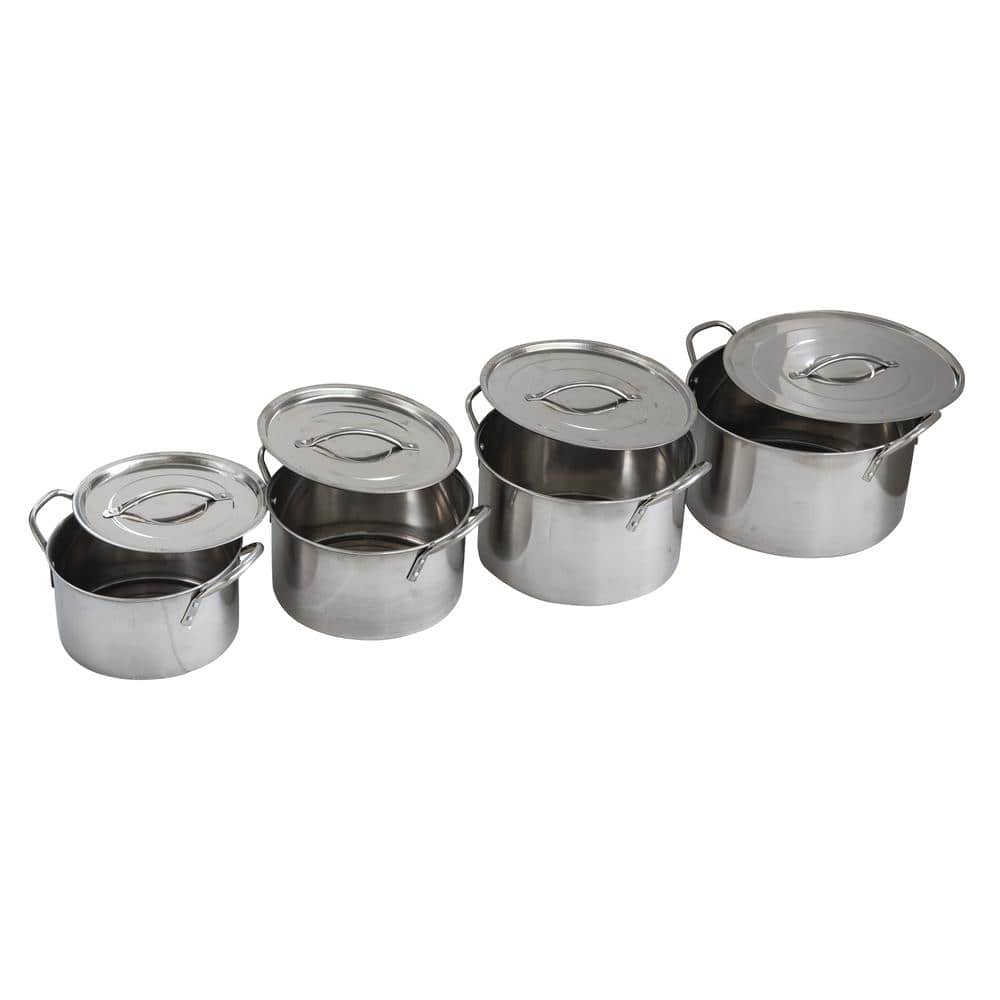 AmeriHome - 8 Piece Stainless Steel Stock Pot Set - Silver