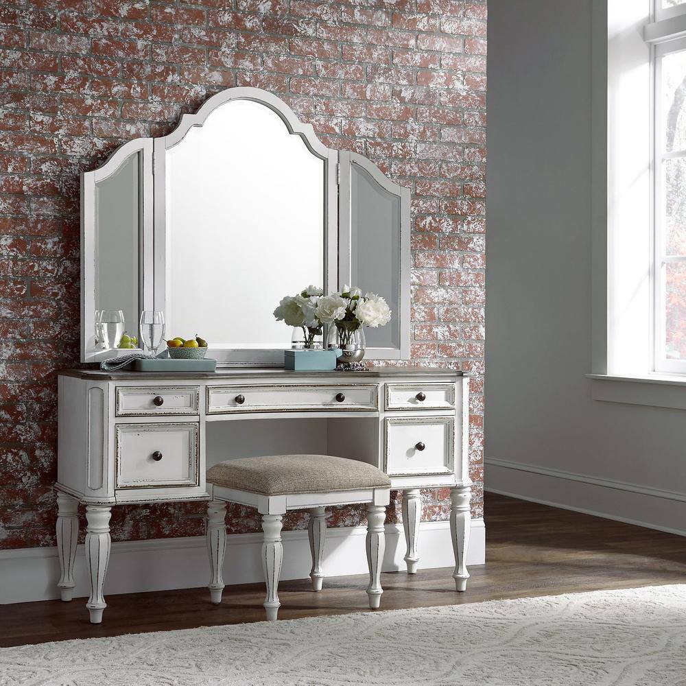 Alt View 1. Liberty Furniture Industries - Magnolia Manor Vanity Stool in Antique White - White.