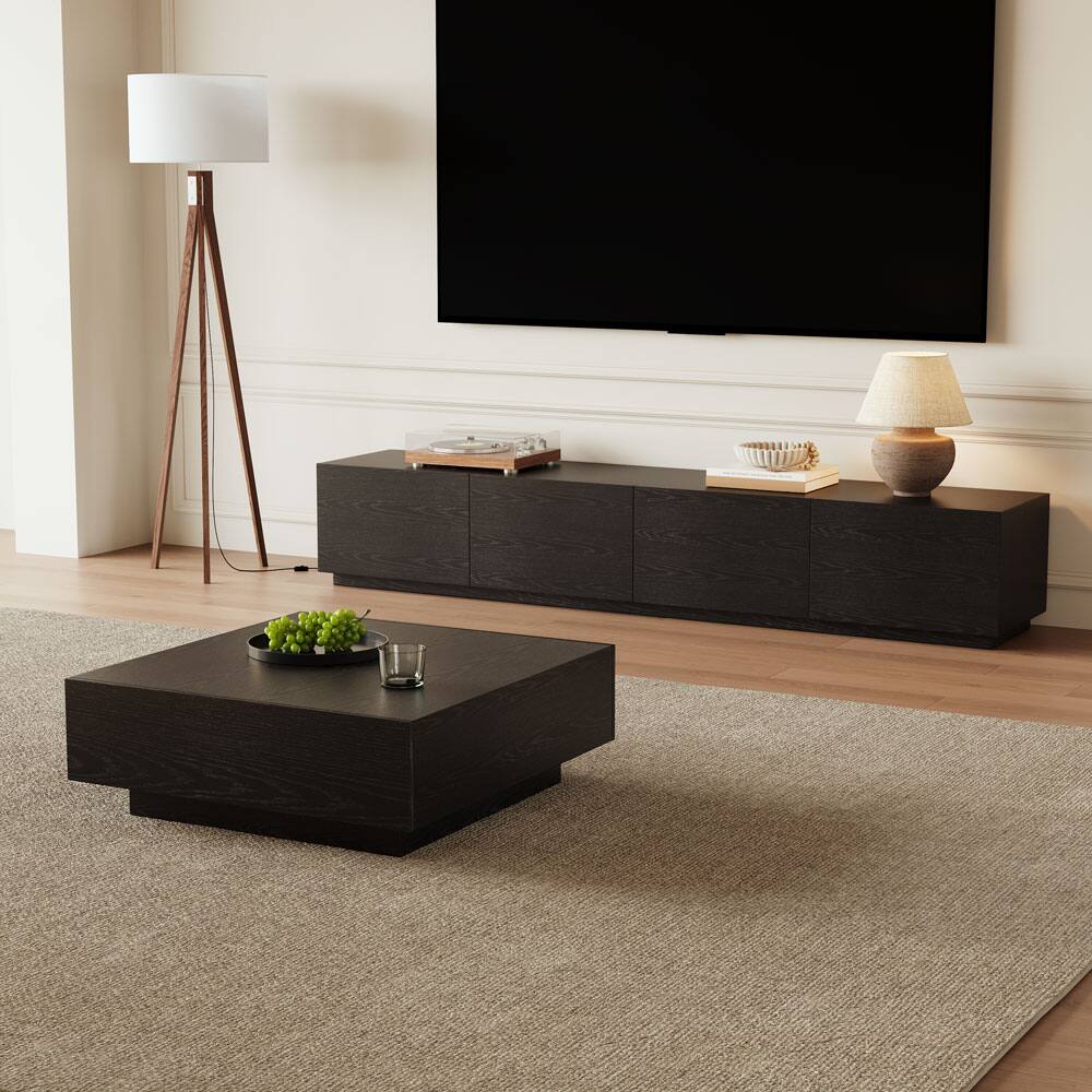 Left. POVISON - 78.74" Fully-Assembled Modern Black TV Stand with Drawers, Long Media Console, Wood - Black.