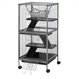Pawhut - H Rolling Small Animal Cage with Hammock, Ferret Cage, Chinchilla Cage, Pet Habitat with 6 Doors
