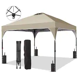 Ainfox - 8x8 FT Pop up Canopy Tent Portable with One Push Setup, Carry Bag,4 Sand Bags,Easy Setup Outdoor - Khaki
