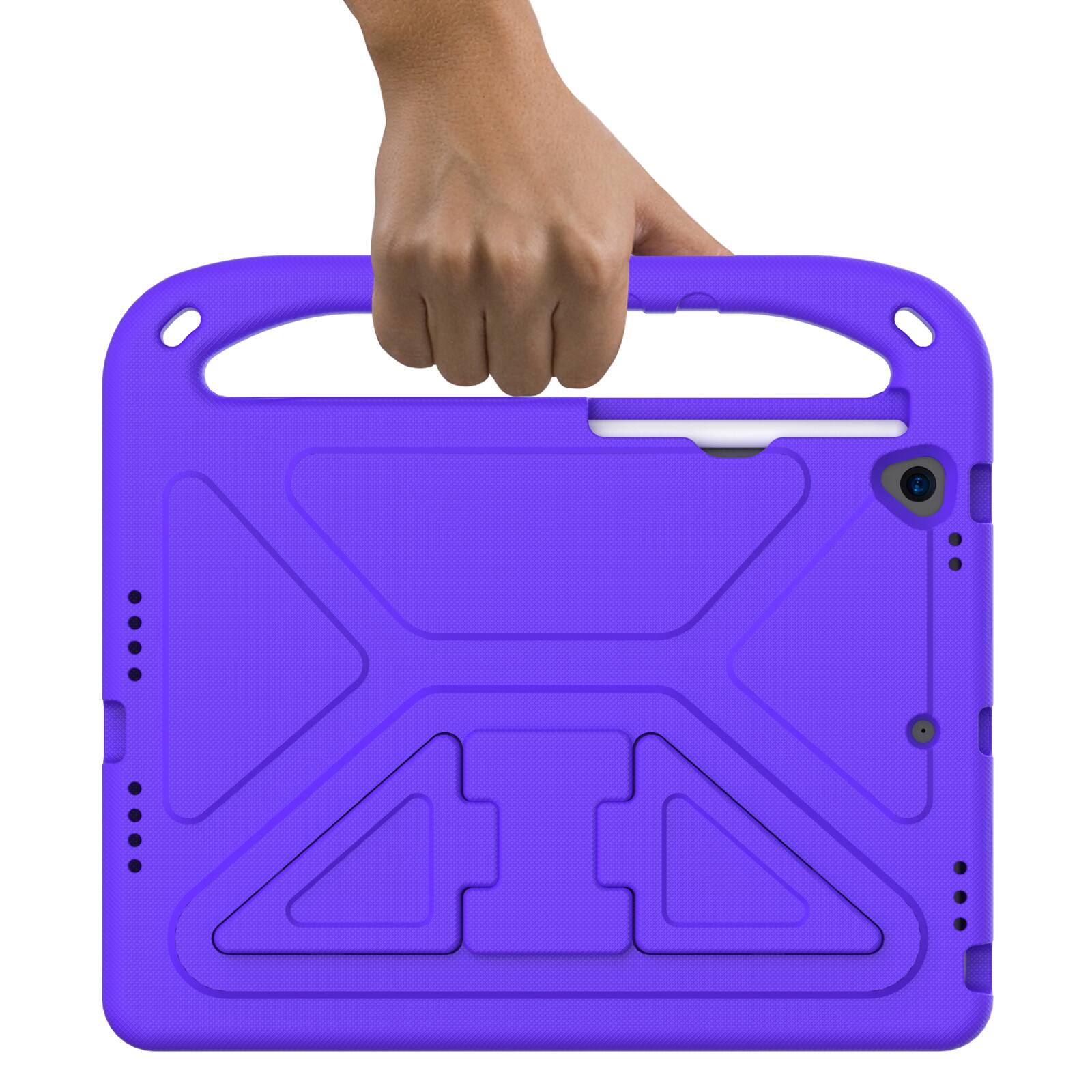 Angle. UUCOVER - Lightweight EVA Case for iPad 9th 8th 7th Gen 10.2-inch (2021/2020/2019) Shockproof Handle Kickstand Anti-Slip Cover - Purple.