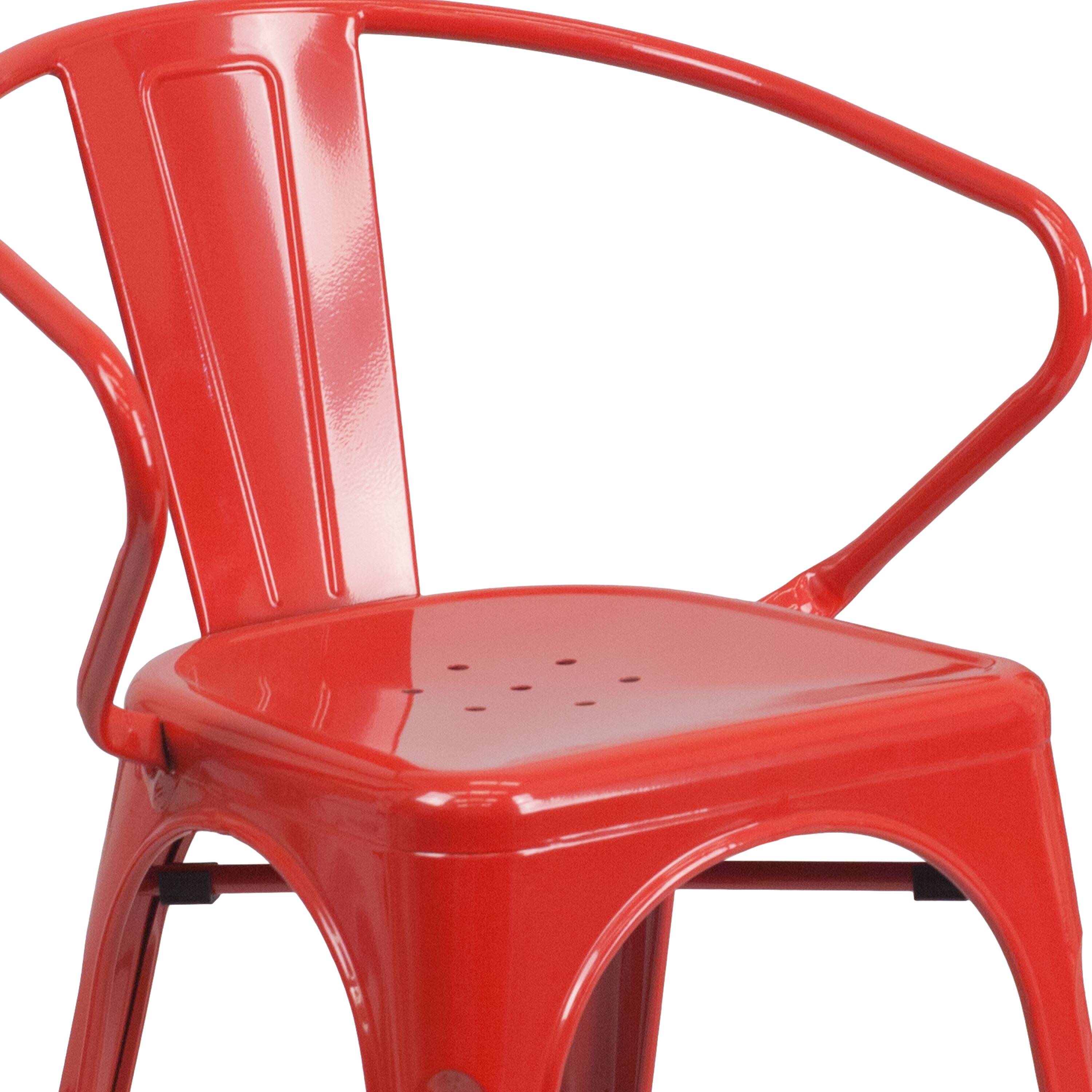 Alt View 8. Emma + Oliver - Commercial Grade 4 Pack Metal Indoor-Outdoor Chair with Arms - Red.