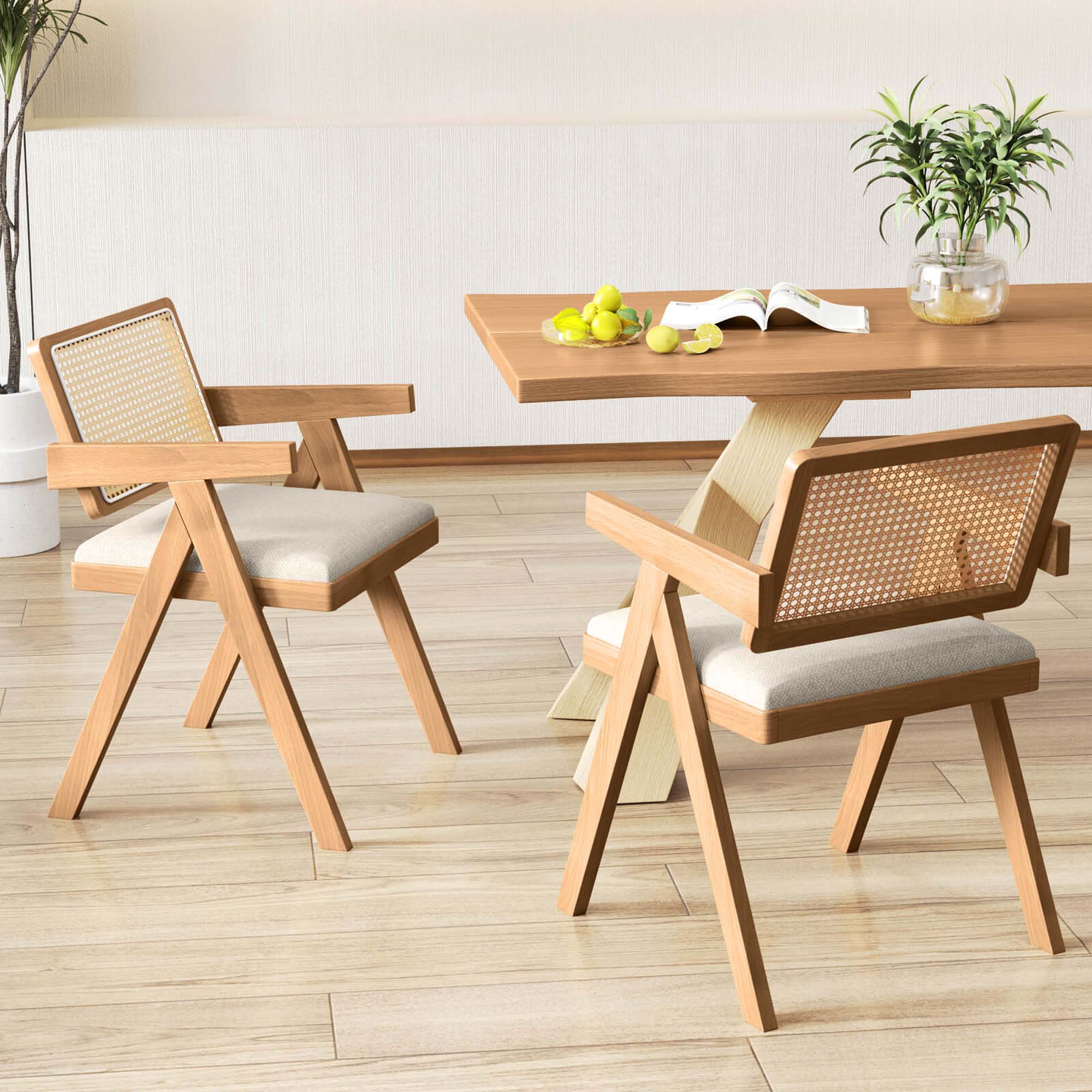 Alt View 1. Costway - Set of 2 Rattan Accent Chairs Leathaire Dining Chairs Modern Living Room Chairs - White + Natural.