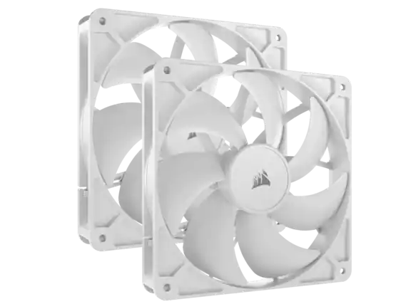 Front. CORSAIR - CORSAIR RS140 PWM 140mm Dual Fans - White - AirGuide Cooling - Magnetic Bearing - White.