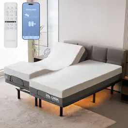 Renanim - SF Split King Adjustable Bed with Mattress - 10" Cooling Gel Hybrid Mattress, Massage, Zero Gravity Electric Bed - Gray