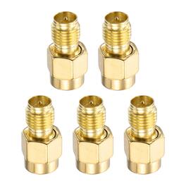 Unique Bargains - 5pcs SMA Straight Adapter RP-SMA Male to Female 50 Ohm for RF Interconnect - Gold