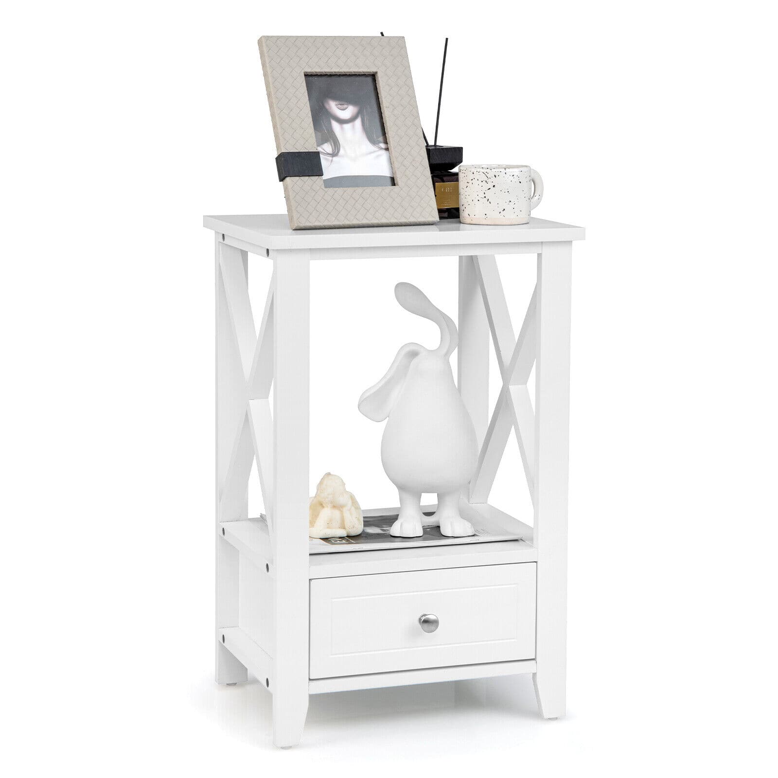"WELLFOR - 2-Tier 16"" x 14"" Multifunctional Nightstand with Storage Drawer - White" price history on PriceWatchPro