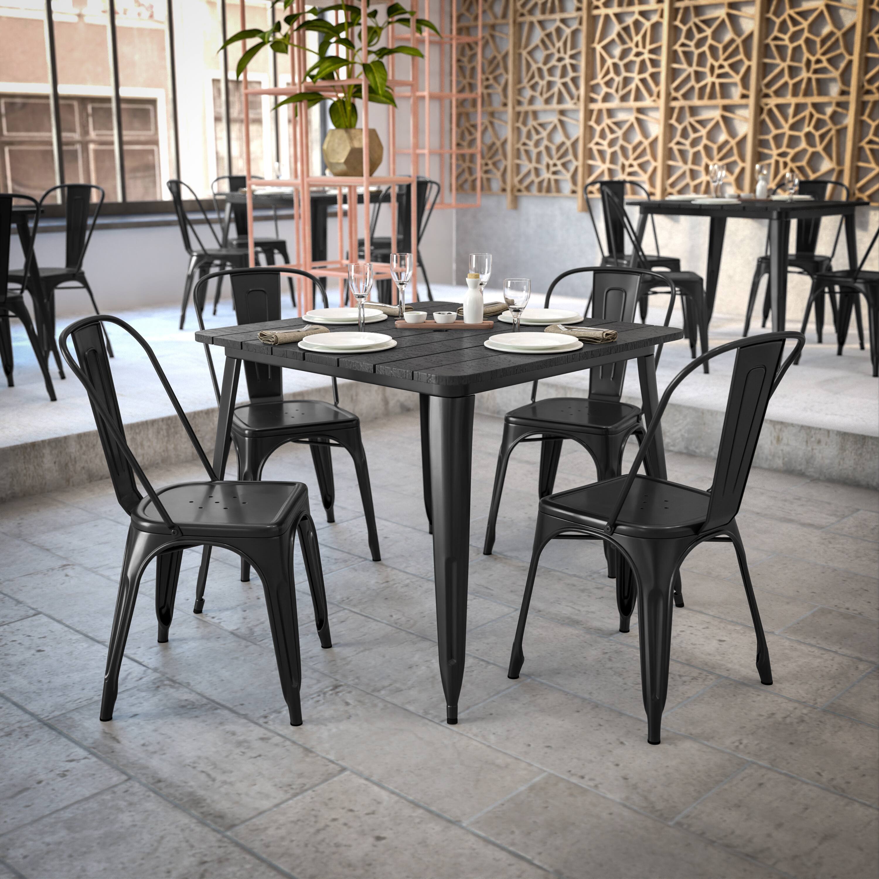 Alt View 3. Flash Furniture - Declan Commercial Indoor/Outdoor Dining Table with Umbrella Hole, 36" Square All Weather Black Poly Resin Top and Black - Black.