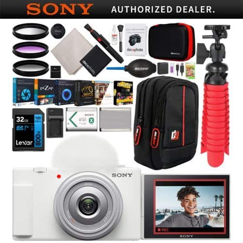 Bundle - Sony - ZV-1F Vlog Camera with 4K Video for Content Creators and Vloggers White