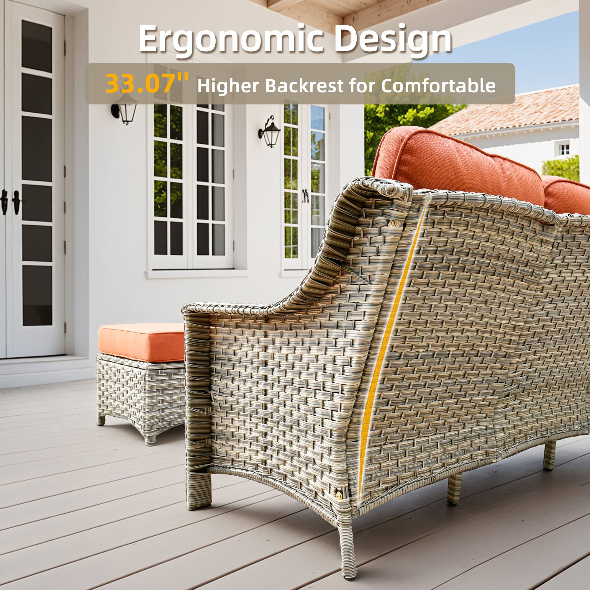 Ergonomic Design  
33.07" Higher Backrest for Comfortable