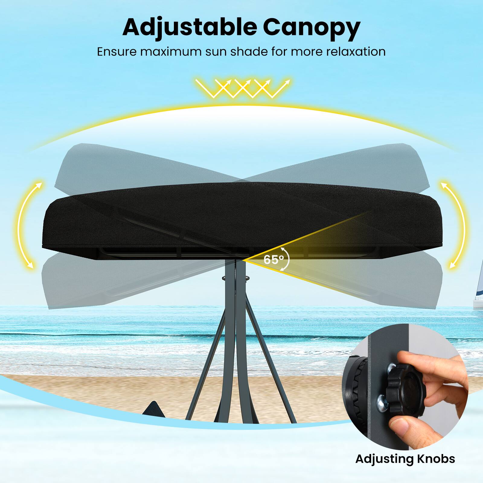 Alt View 8. Gymax - Gymax 3-Person Porch Swing w/ Stand w/ Rattan Seat Back Metal Frame Adjustable Shade - Black.