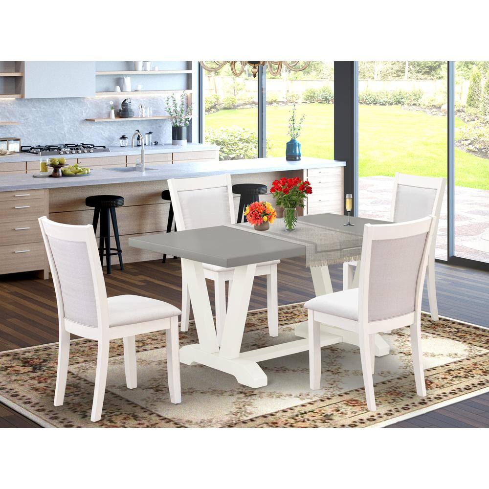 Angle. East West Furniture - East West Furniture 5-Piece Dining Room Table Set Includes a Wood Dining Table and 4 Cream Linen Fabric Upholstered - Multi-Color.
