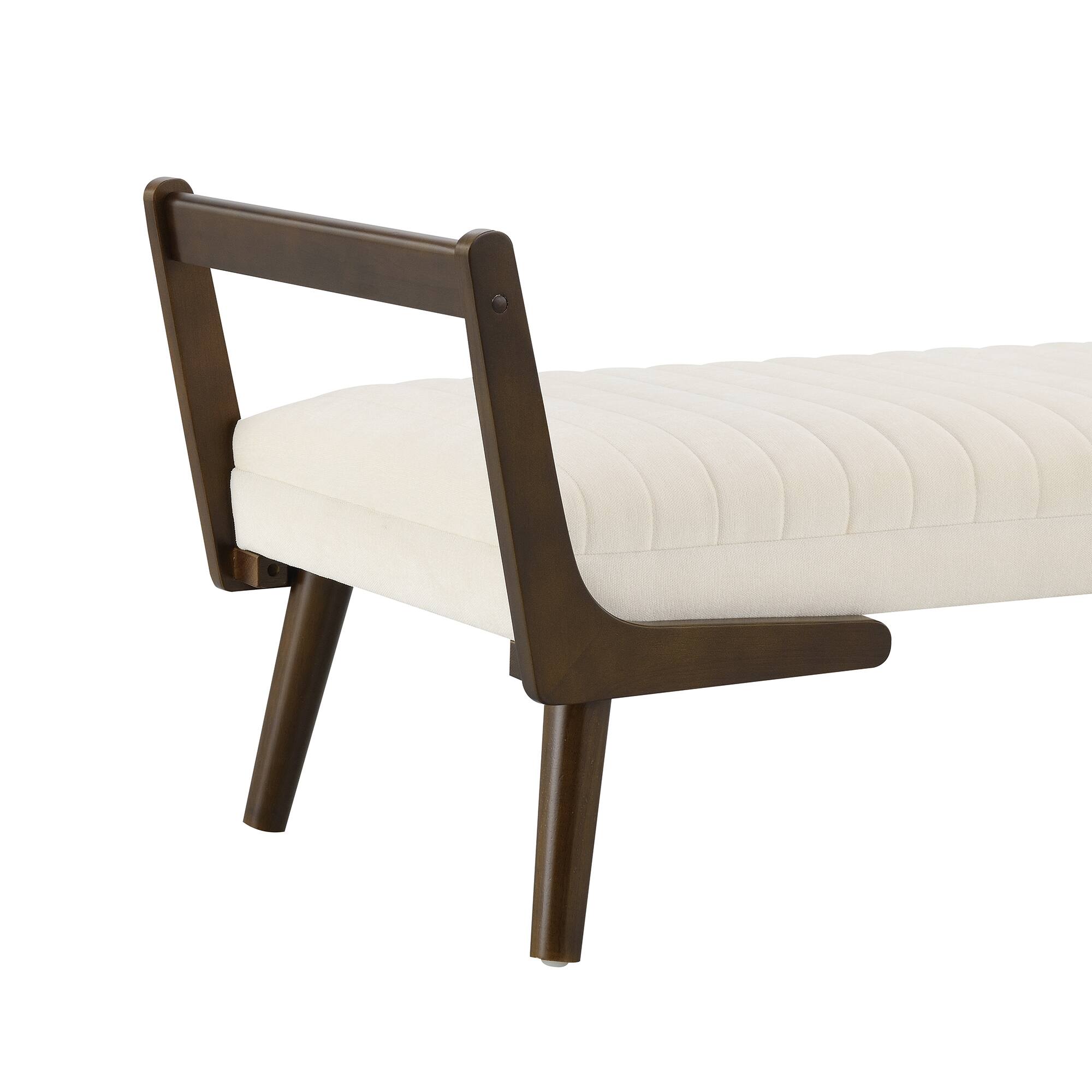 Alt View 1. GOODSILO - Mid-Century Modern Upholstered Bench with Walnut Wood Legs and Channeled Tufted Design for Living Spaces - Beige.