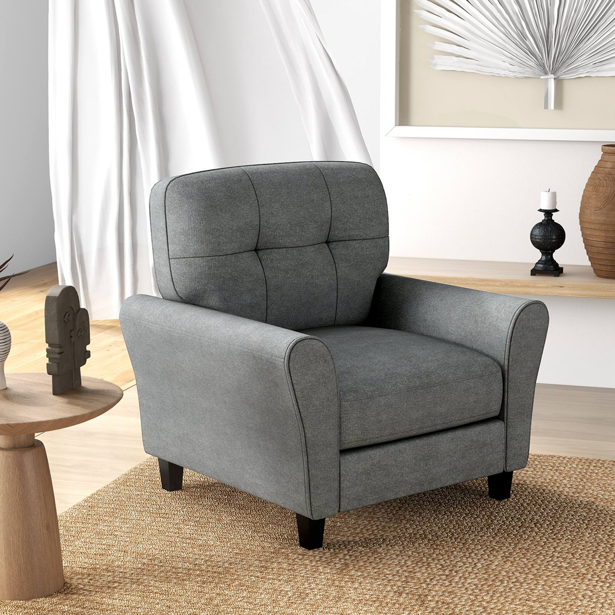 Angle. Costway - Modern Upholstered Accent Chair with Sturdy Legs - Grey.