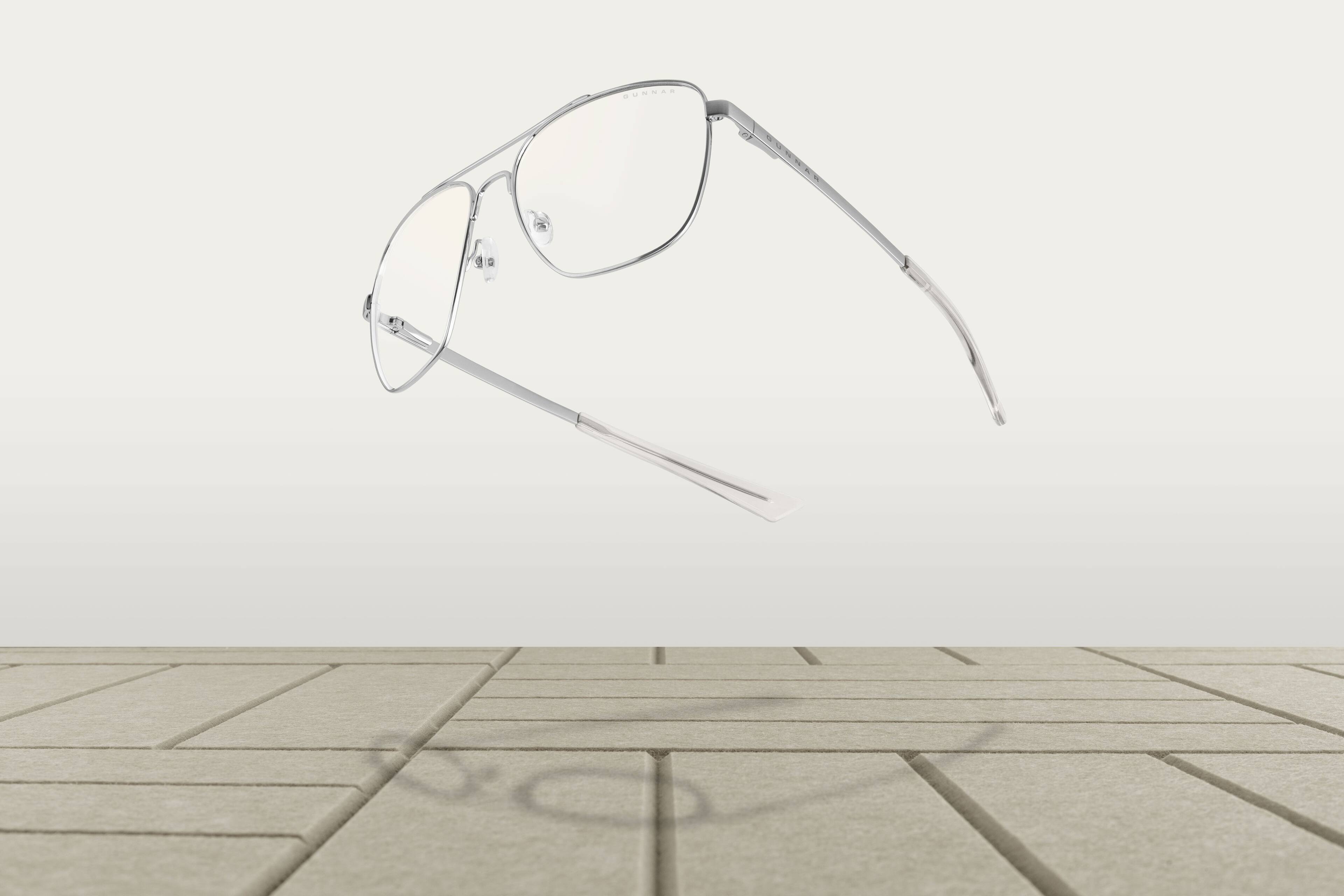 Angle. GUNNAR - Mustang Computer Glasses with Blue Light Reduction, Clear Lenses - Chrome.