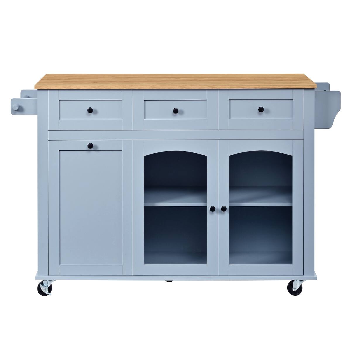 Alt View 8. Loheer - Loheer 54.2 inch mobile kitchen island rolling kitchen cart with trash bin cabinet blue gray kitchen prep table - Blue Gray.