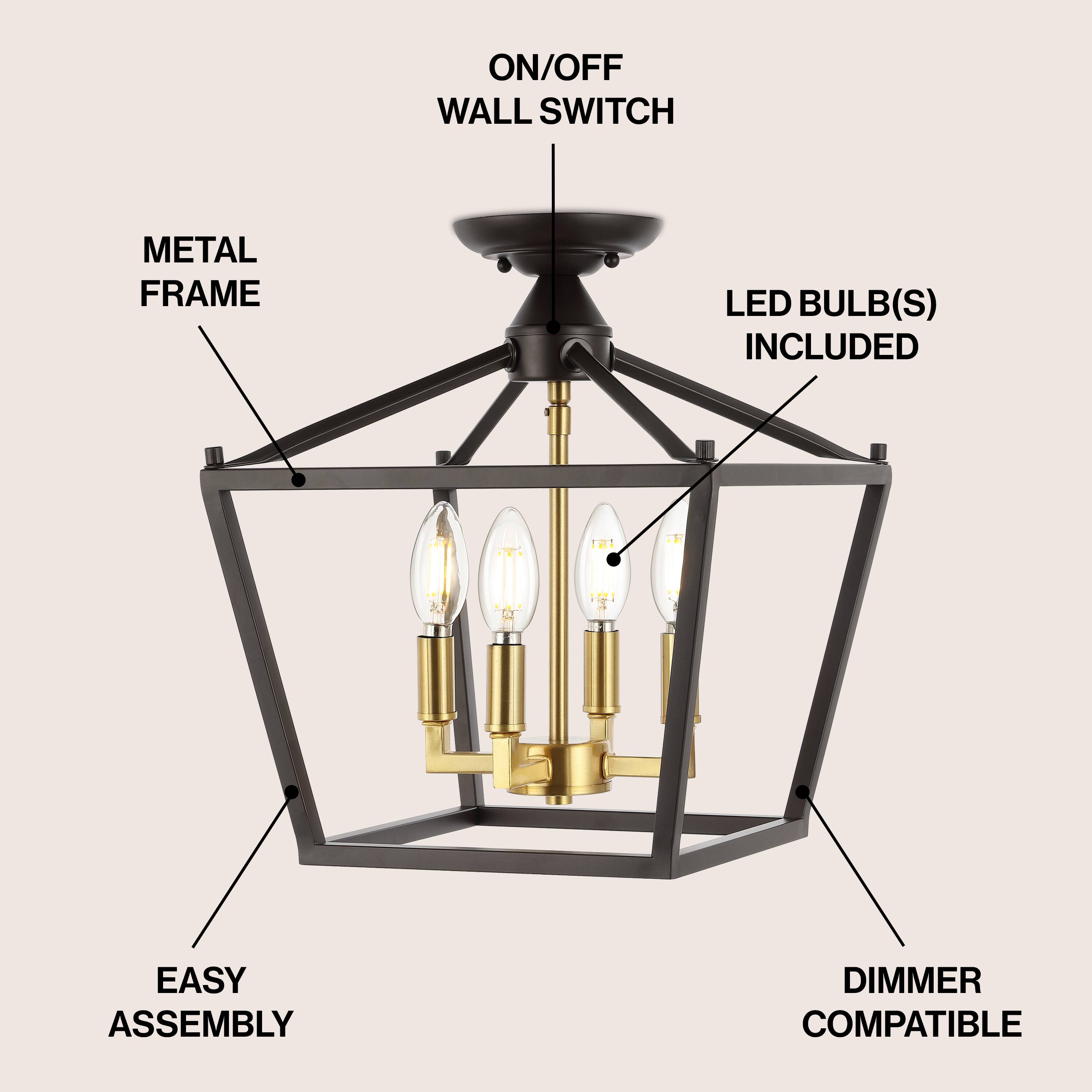 ON/OFF WALL SWITCH  
METAL FRAME  
LED BULB(S) INCLUDED  
EASY ASSEMBLY  
DIMMER COMPATIBLE