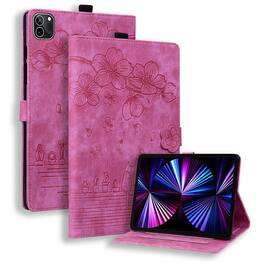 Dteck - For Apple iPad Pro (M4) 11'' 2024/ iPad Pro (M5) 11" 2025 Embossed Flower Pattern Folio Case Card Slots Kickstand Cover - Rose