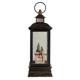 Northlight - LED Snowman Family Brushed Christmas Lantern Snow Globe - 11" - and Gold - Black