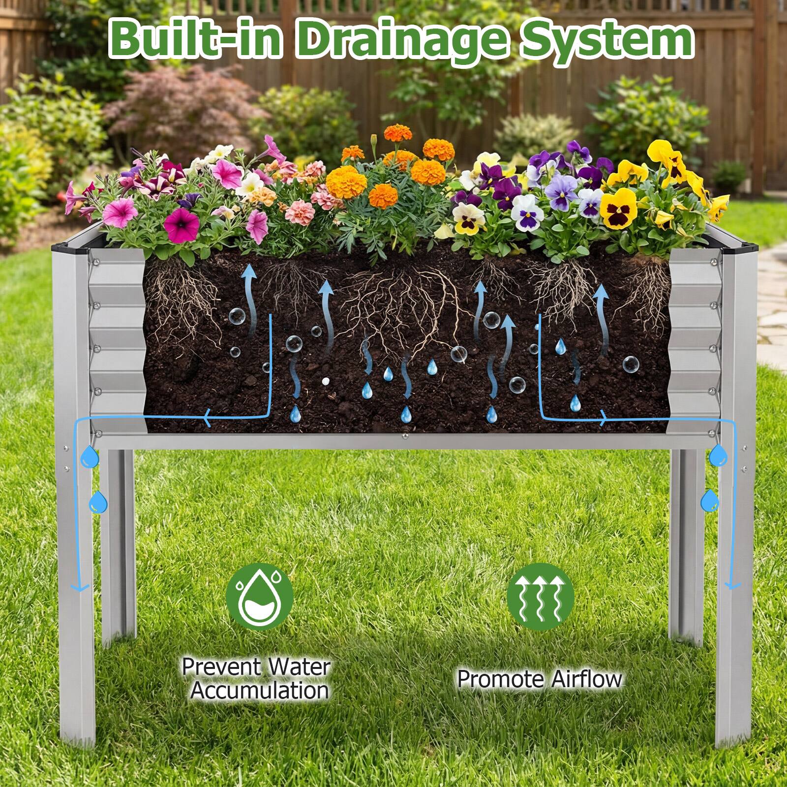 Built-in Drainage System

Prevent Water Accumulation

Promote Airflow