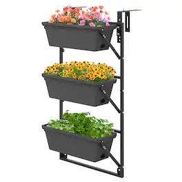 Costway - Hanging Vertical Planter with 3 Planter Boxes & Detachable Hooks for Flowers - Black