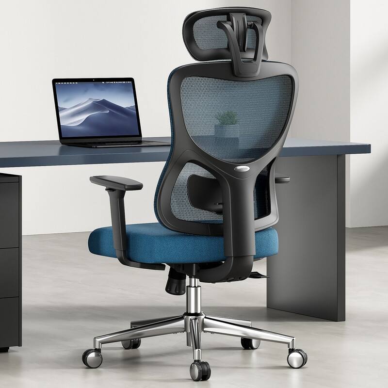 Alt View 1. HTUTWOO - Ergonomic Mesh Office Chair, Adjustable Lumbar Support 3D Armrest Headrest, 135° Recline Swivel for Home,Office & Study - Blue.